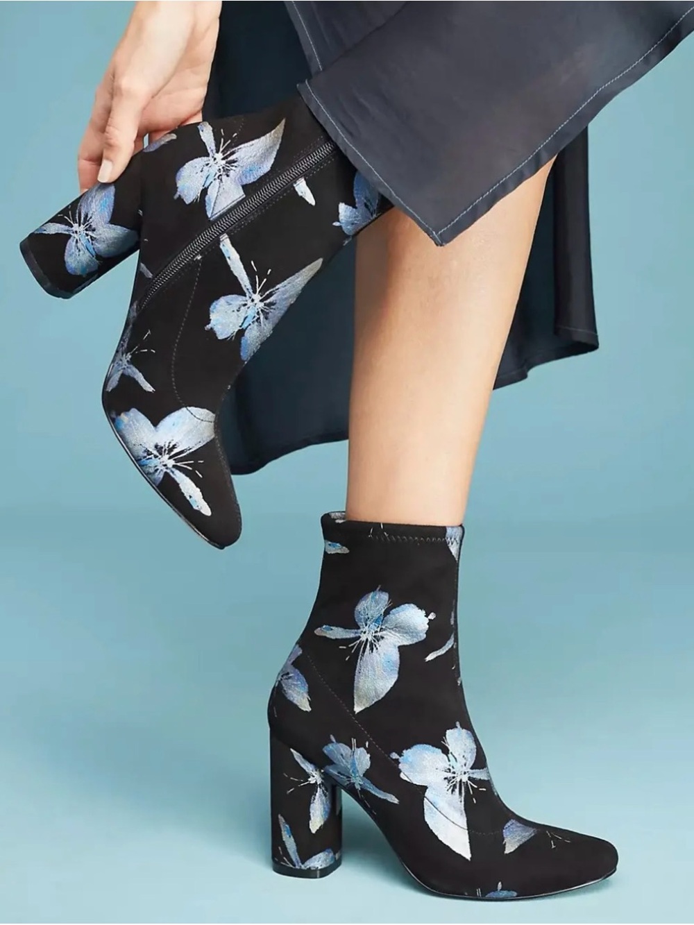 Cecelia New York Fredda Suede Leather Metallic Butterfly Heel Booties Black 8.5